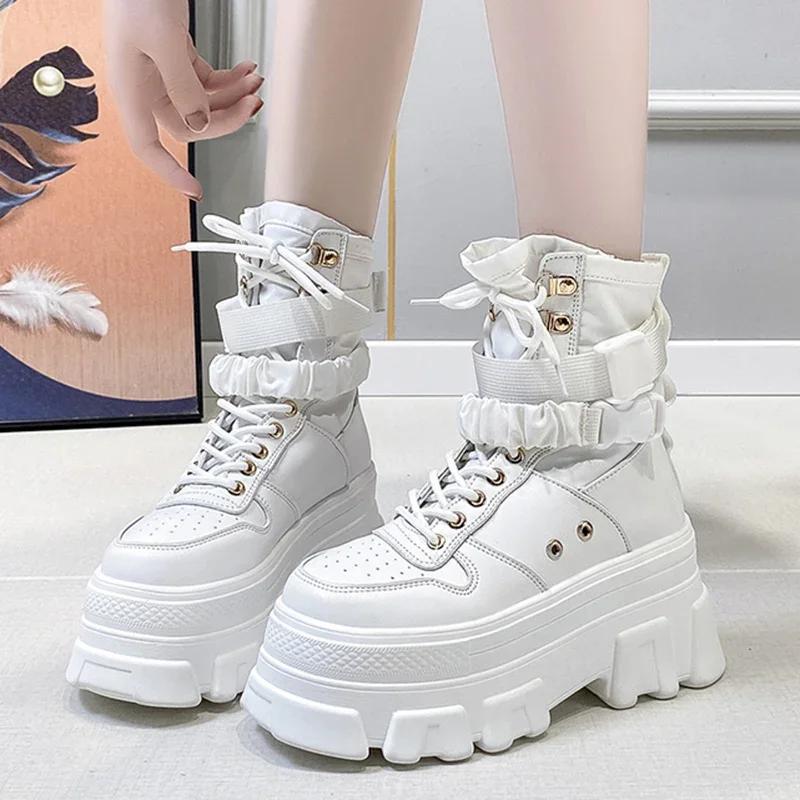 Rimocy Green Punk Chunky Platform Motorcycle Boots Women Autumn Winter Gothic Shoes Woman Thick Bottom Lace Up Ankle Botas Mujer