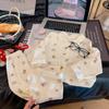 Children'S Pure Cotton Gauze Loungewear Boys And Girls Double Yarn Printing Set Doll Collar Pajamas Pajamas Cardigan Spring And Summer