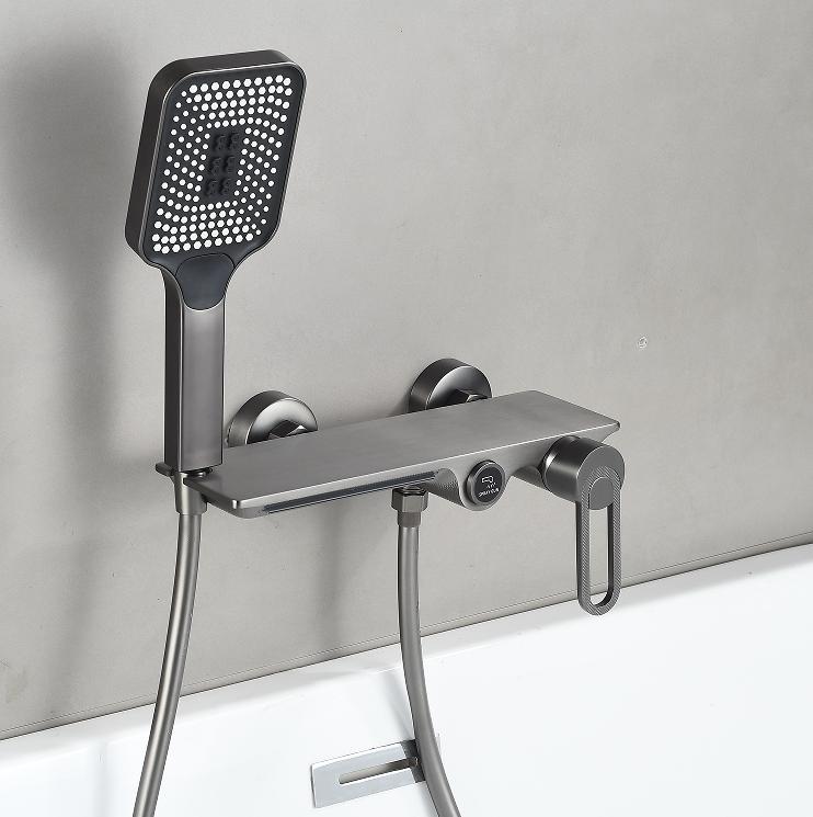 Tuqiu Black Bathtub Shower Set Hot Cold Gray Bathroom Shower Faucet Chrome Bathroom Foldable Shower Faucet set Brass