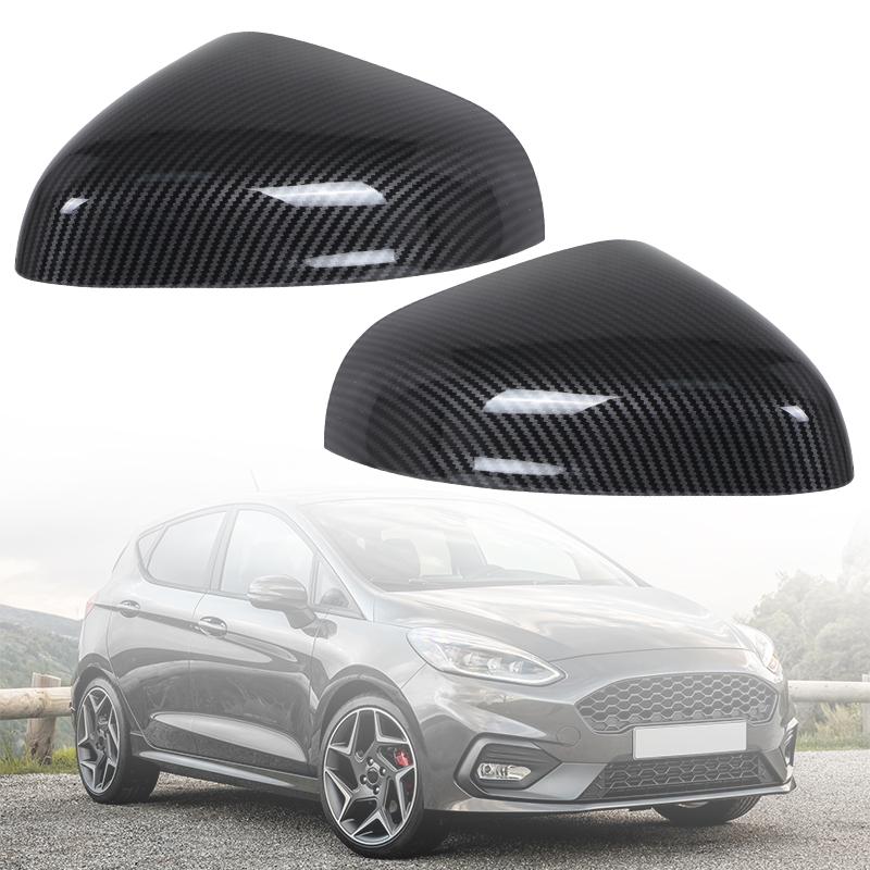Glossy Black/Carbon Fiber Style Side Rearview Mirror Cover For Ford Fiesta Mk8 2018      2024 Mirror Cap