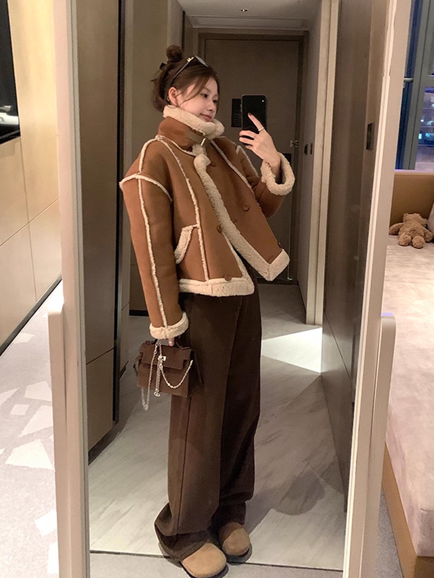 

Winter Essential Velvet Maternity Jeans - No Belly Support, Loose Slimming Wide-Leg Pants for Autumn and Winter Wear XXL