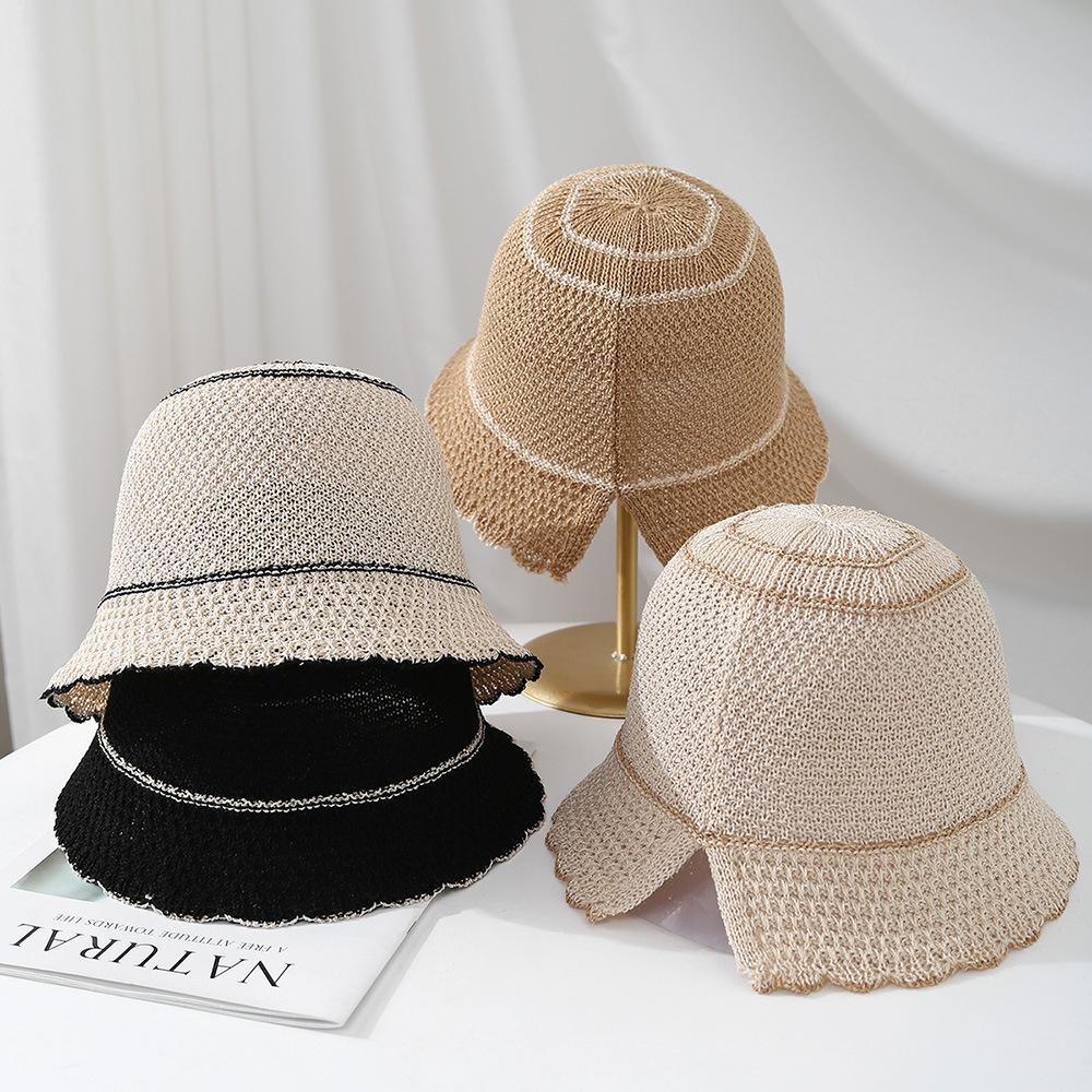 Summer Hats For Women Bucket Hat Hollow Breathable Sunshade Round Top Sun Hat Female Simple Bob Cap New Casual