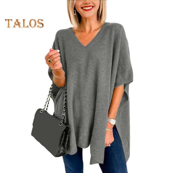 Women Sweater V-Neck Batwing Style Sleeveless Loose Fit Casual Top Solid Color High Low Hem Knit Autumn Winter Sweater Vest