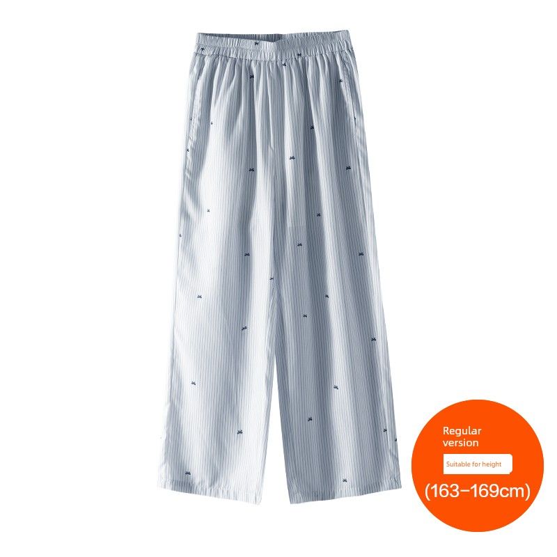 

Plus size women clothing [Korean Series Stripe Wide Leg Pants] Three Pants Length Bow Print High Waist Straight Casual Pants Blue and white strips (163-169cm) 9xl