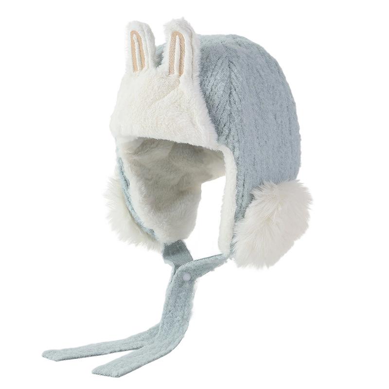 Sweet and Versatile Three dimensional Rabbit Ear Plush Lei Feng Hat Autumn and Winter Outdoor Leisure Windproof Ear Protection Hat Cute Warm Hat