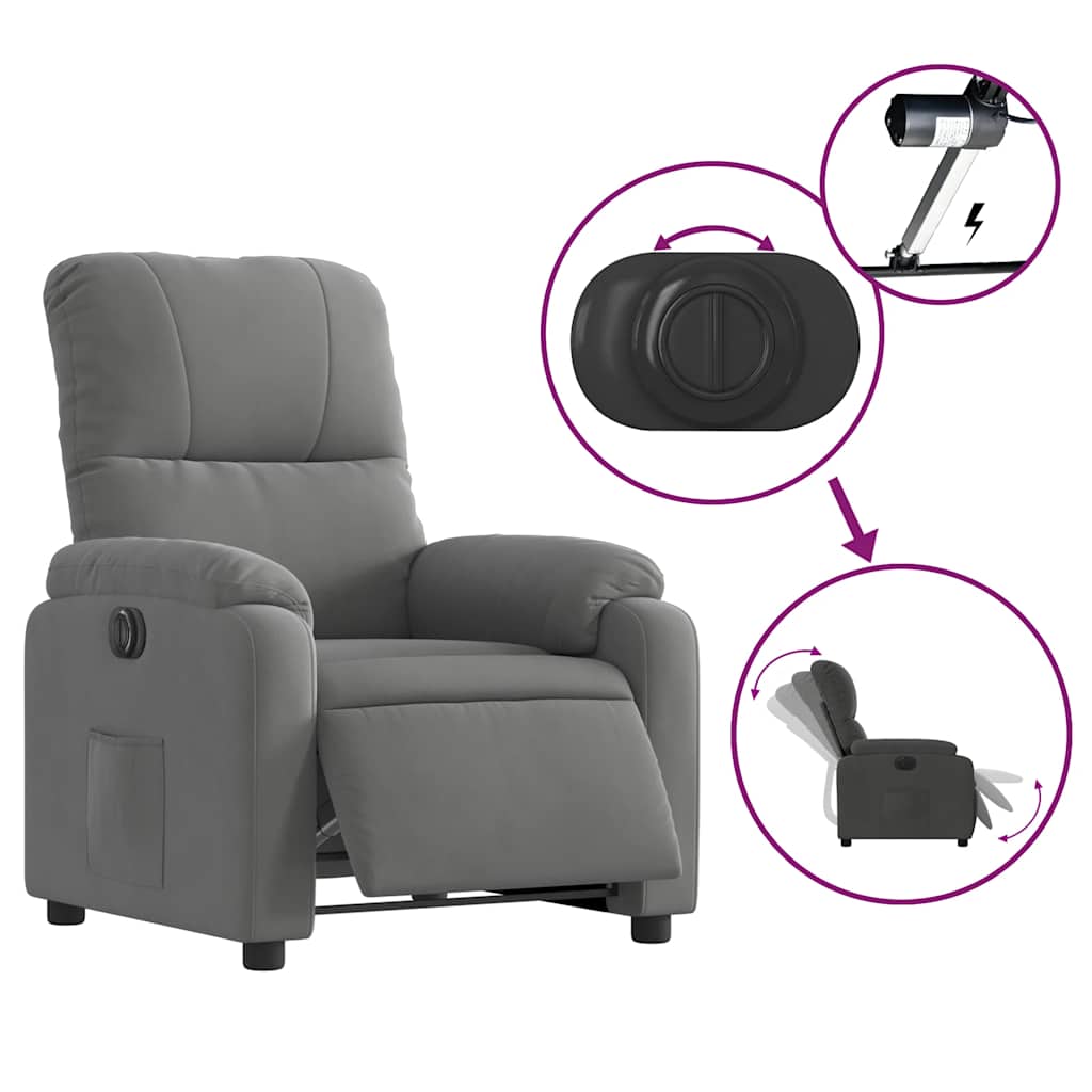 Electric Recliner with Rising Function Dark Grey Microfiber Fabric