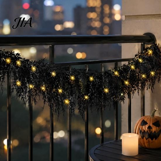 Gothic Haunted House Party Supplies Halloween Lighted Creepy Vine Garland with LED Lights, Black Faux Twig for Mantle Decorative Vines Mantelpiece