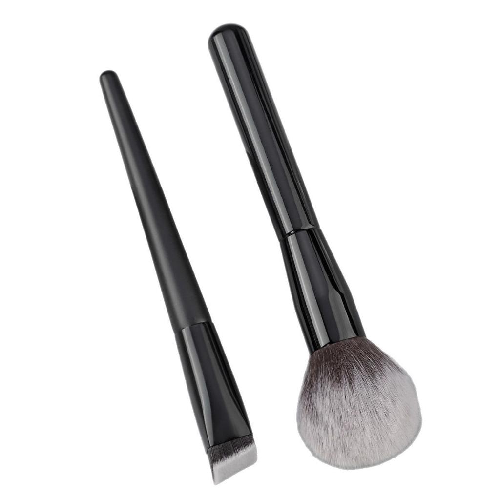 2 All-black Flame Brushes, Loose Powder Brushes + Square Foundation Brush, Makeup Brush Set, Blush Brush, Grooming Brush, Beauty Brush.