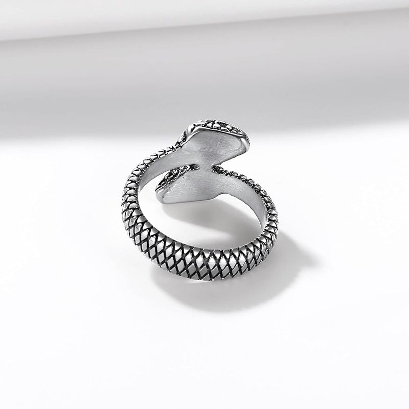 [Richsteel] snake ring men's snake ring stainless Allergy friendly antique style unique two-headed divine snake money luck cool for men accessories