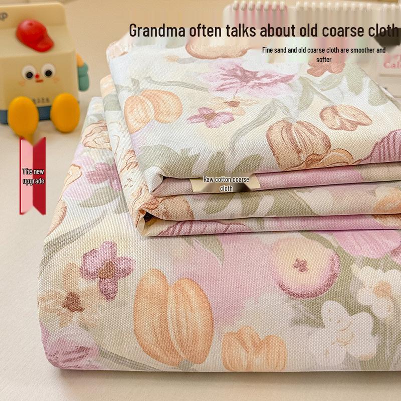 Floral Printed Cotton Coarse Cloth Bed Sheet and Duvet Cover Set for Dorm or Bedroom