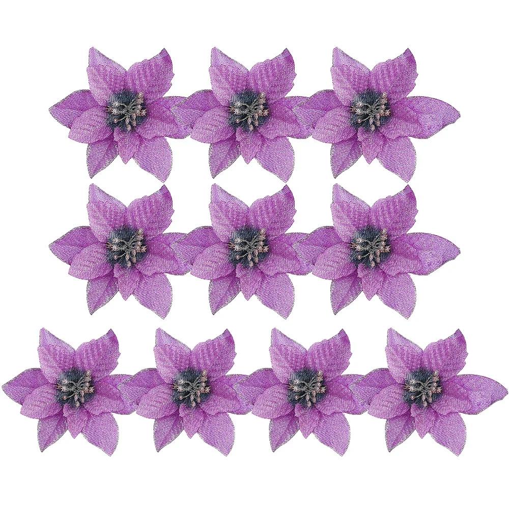 

50/10 шт. красные золотые блестящие рождественские цветы искусственные поддельные цветы цветочные гирлянды новогодняя елка украшения для вечеринки домашний декор 10PCS