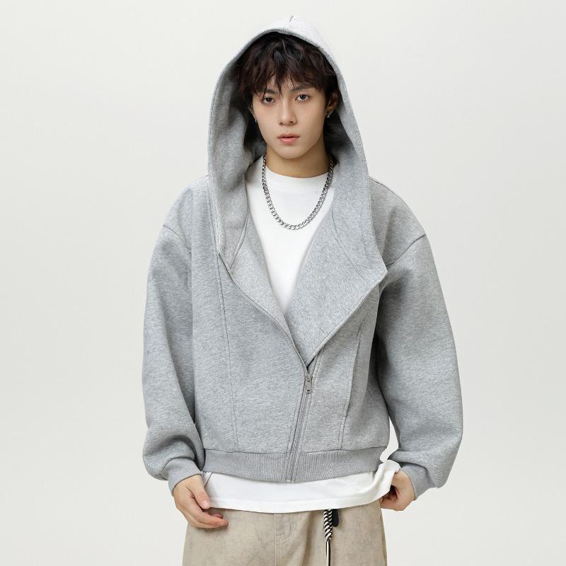 Herren S Locker Kurz Weite Silhouette Kapuzenpullover Freizeit Diagonal Reißverschluss Oberbekleidung