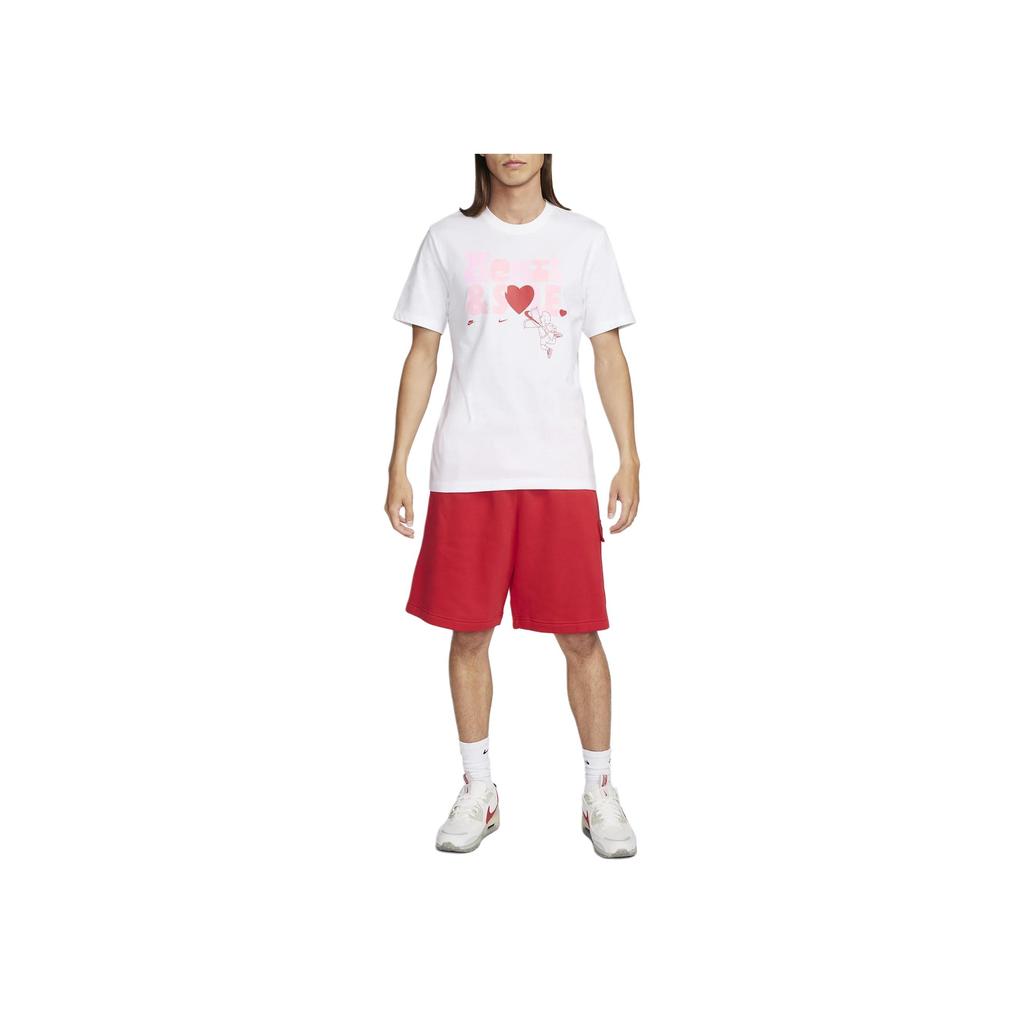 Nike Valentines Day Collection Letter Print Crew Neck T-Shirt Men Tops White FQ3780-100