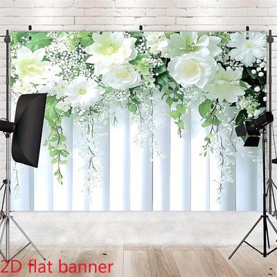 2D White Floral Backdrop Wedding Ceremony & Bridal Shower Photo Background
