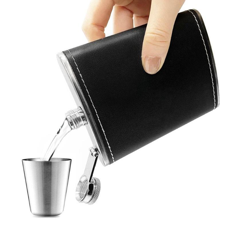 8oz Taşınabilir Paslanmaz Çelik Kalça Matarası Flakon Viski Şarap Tencere Deri Kapak Şişe Huni İçecek Kapları