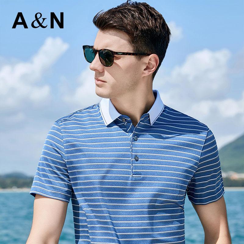 100% Silk T-shirt with Striped Short Sleeved Polo Shirt for Men's Spring and Summer Mulberry Silk Breathable T-shirt