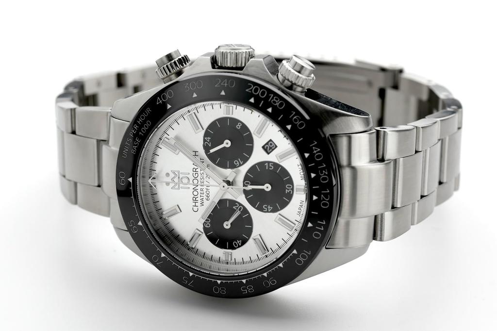 NUEVO modelo Reloj Cronógrafo Hyakuichi Reloj 20 ATM Resistente al Agua Fecha Cuarzo Bisel de Cerámica Panda Plateado SSV [HYAKUICHI 101] de Buceo para Hombre