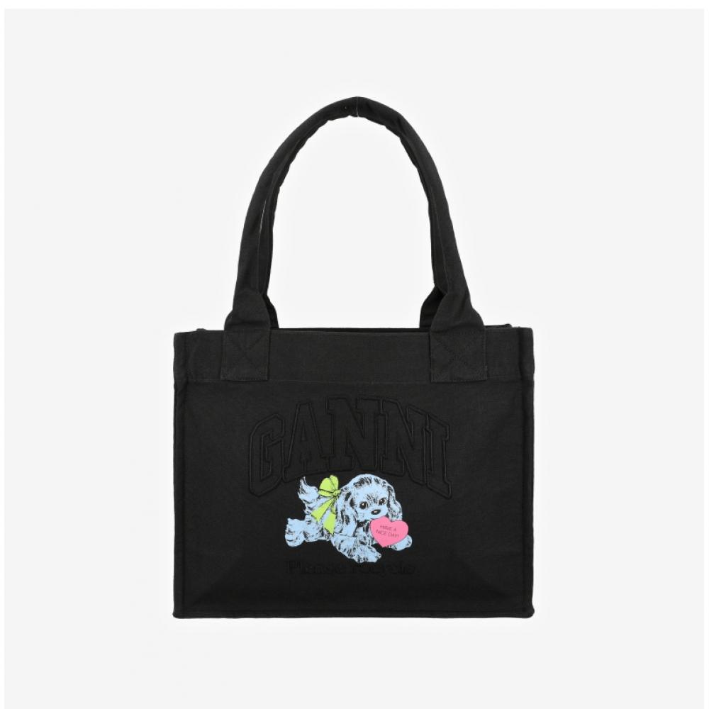 Ganni Large Puppy Logo Easy Shopper Tote Bag A7158 252