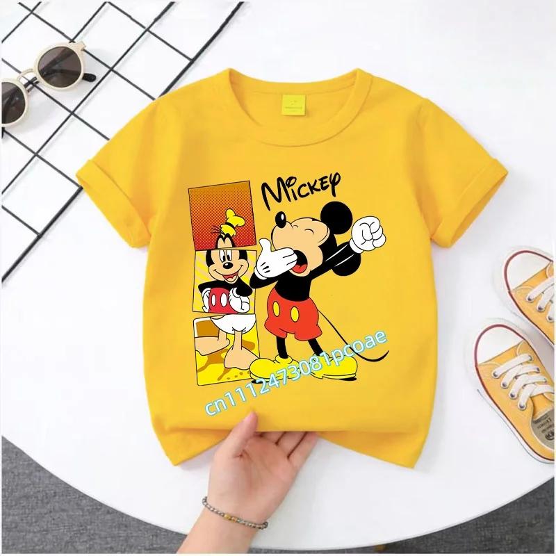 New Mickey Minnie childrens pure cotton shortsleeved boys sports shirt girls casual top with cartoon print summer Tshirt