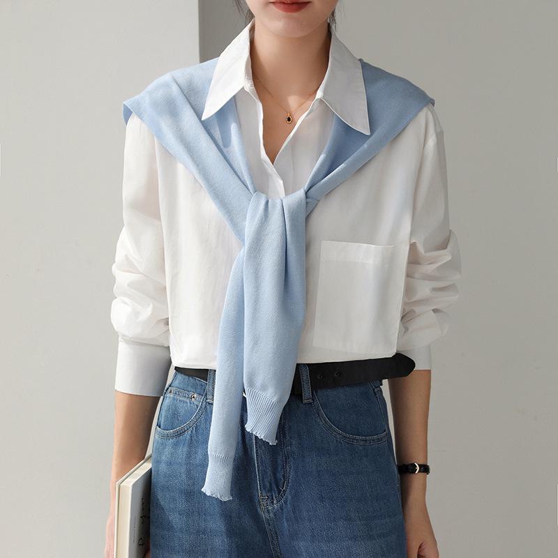 2026 Retro Korean Style Dark Blue Sun Protection Long Sleeve Shirt - Women's Slimming, Loose Fit, Simple Fashion.