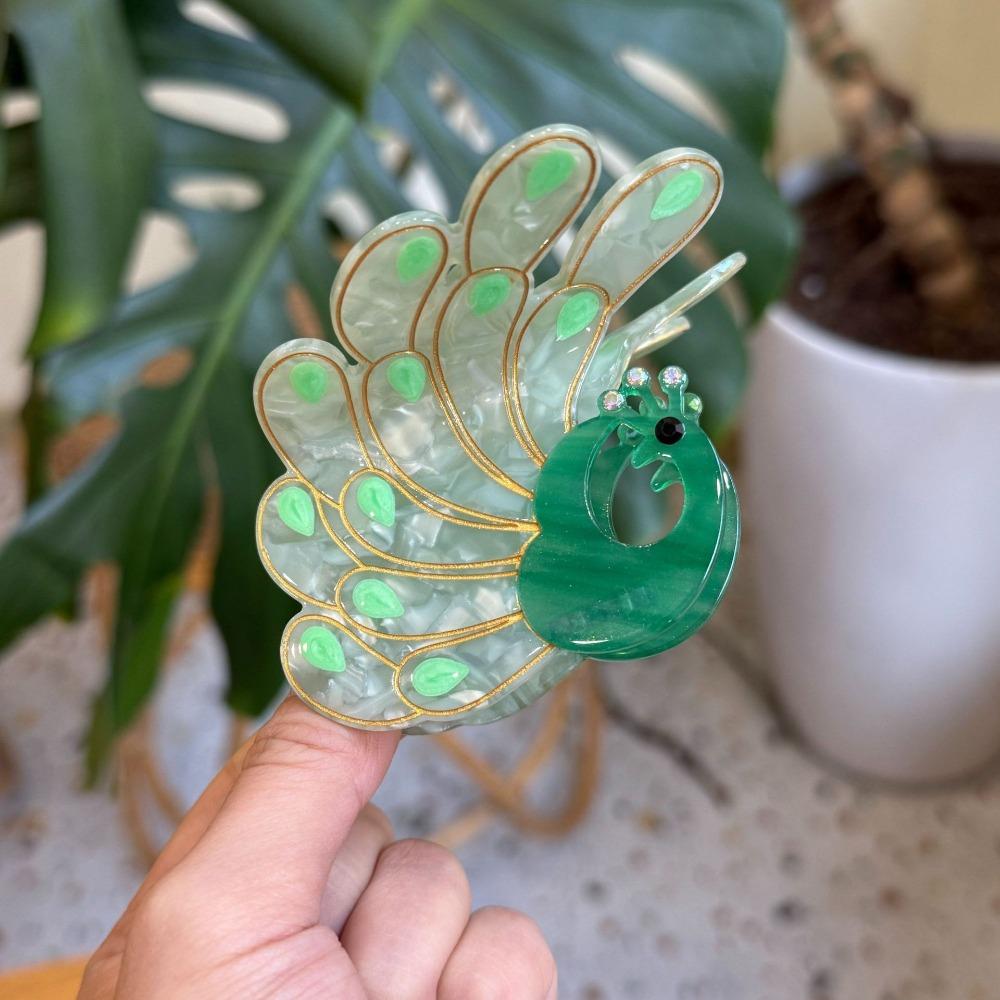 Koreansk Stil Påfugl Acetat Hårklype Søt Diamant Tegneserie Dyr Hårspenne Hårtilbehør Søt Eddiksyre Hårklype