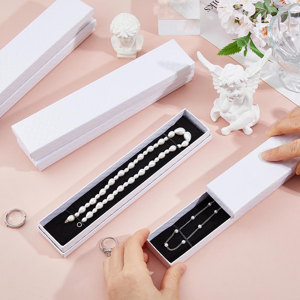 15Pcs Rhombus Textured Cardboard Jewelry Necklace Boxes with Black Sponge for Jewelry Gift Packaging Rectangle White 21.1x4.3x2.1cm