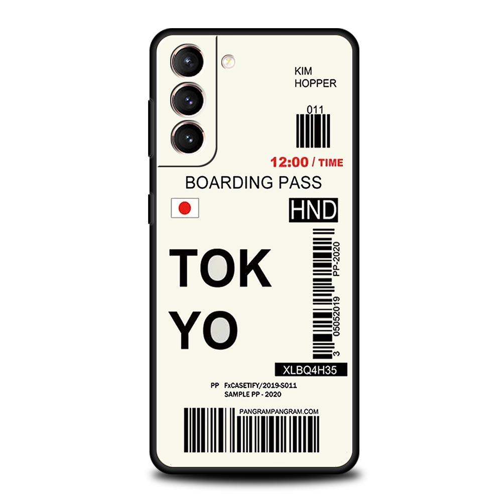 World City Travel Ticket New York London Label Phone Case For Samsung S24 S23 S22 S20 Ultra S21 FE 5G S10 S9 Plus S10E S8 Cover