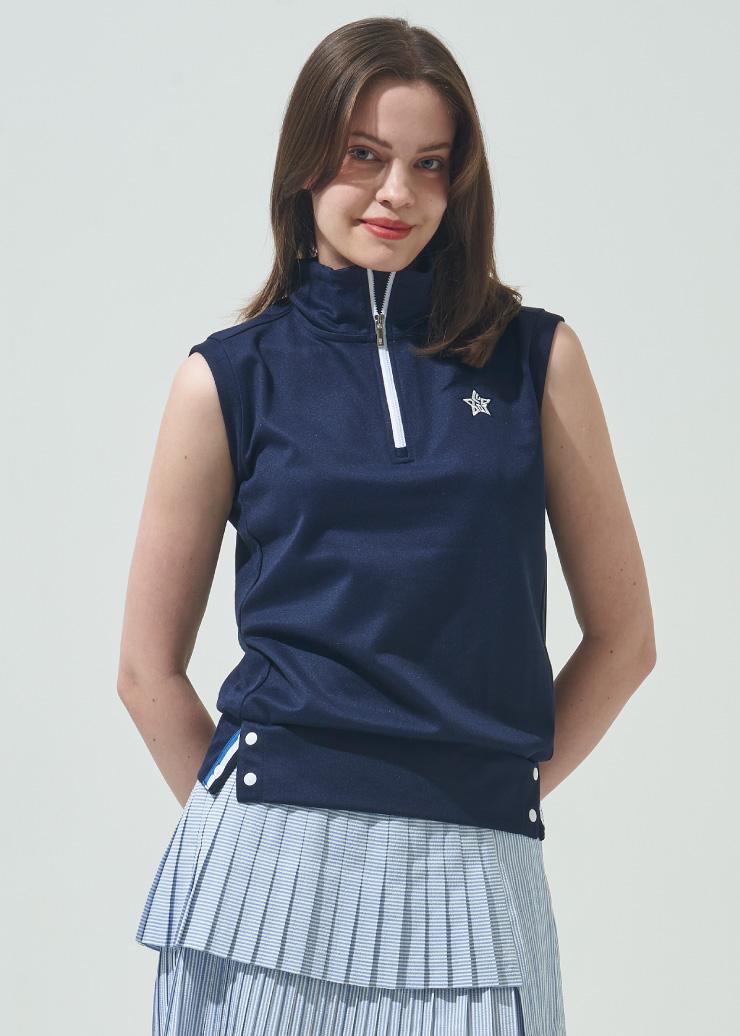 Blue Dot Half-Zip Sleeveless T-Shirt Plus_Ny 85