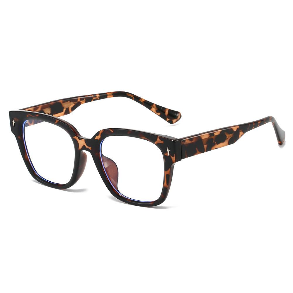 Latest Retro Large Frame Leopard Square Anti Blue Ray Eyeglasses Ins Stylish Rice Nail Design Unisex Design Casual High Quality Eyeglasses