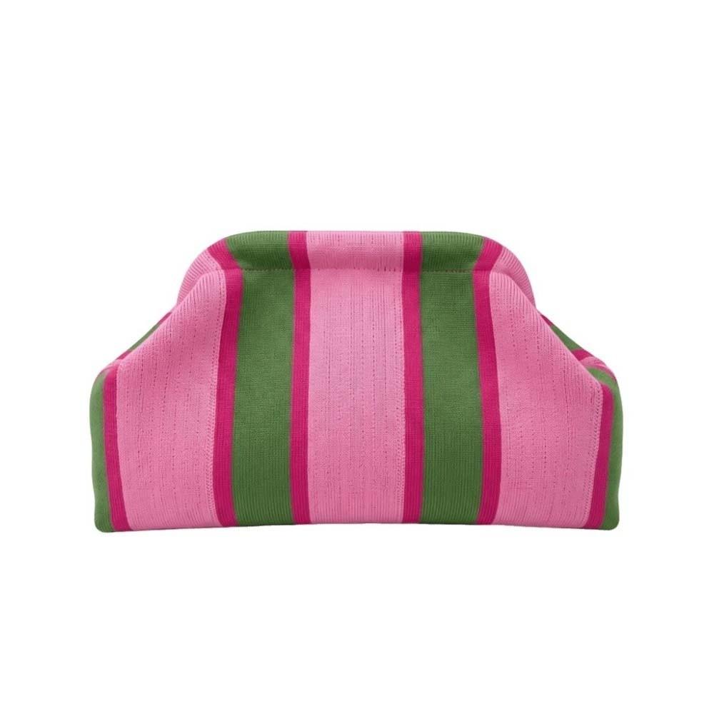 Hasp Closure Striped Bag Soft Texture Cloud Pouch Wrinkled Purse Knit Clutch Fashion Ladies