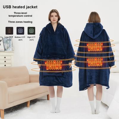 Hoodie Outdoor USB Heated Blanket, Sherpa Fleece Double Layer, Thick Couple Lazy Pajamas