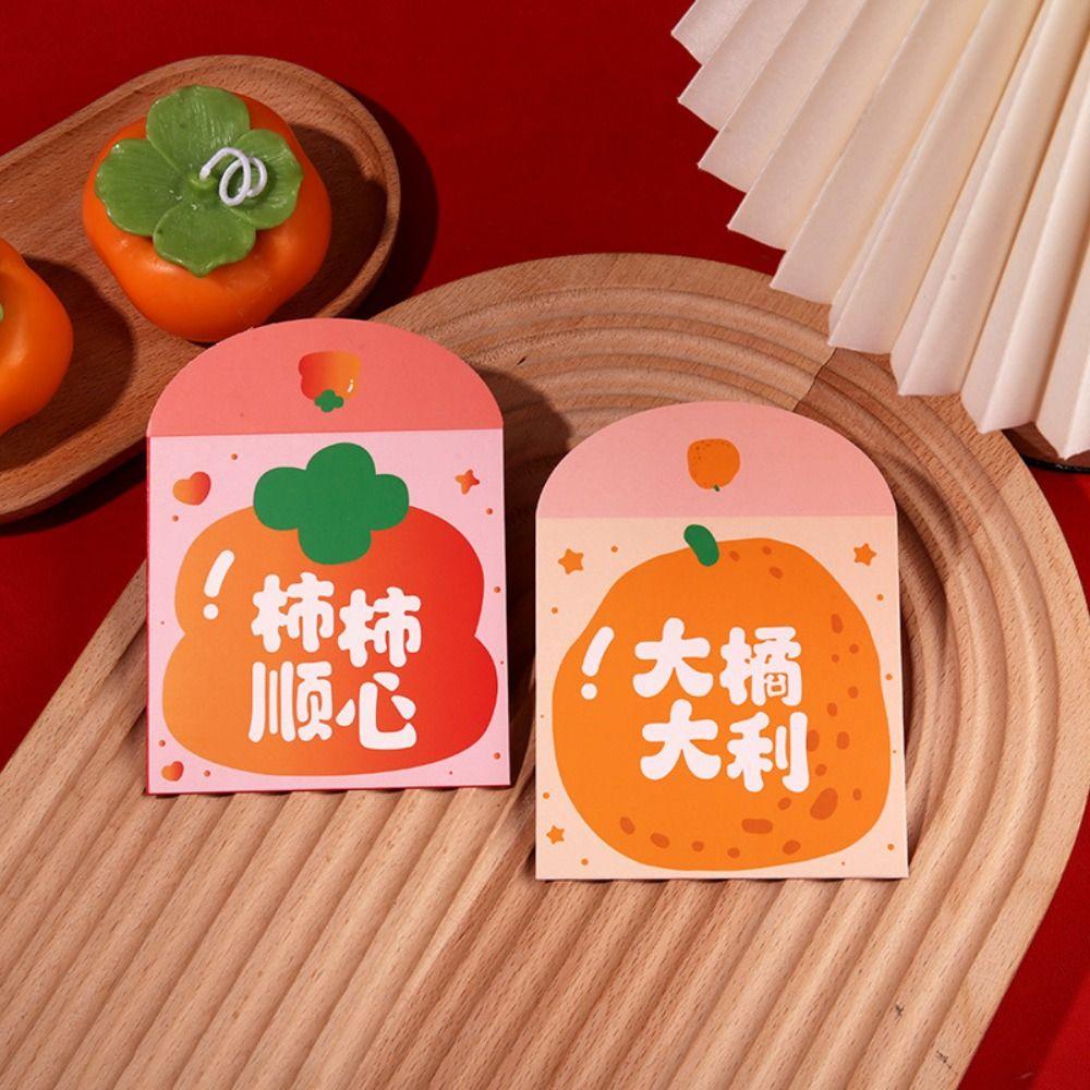 6pcs Blessing Words Cartoon Red Envelopes Square Shape Cute Hongbao Traditional Red Packets Spring Festival