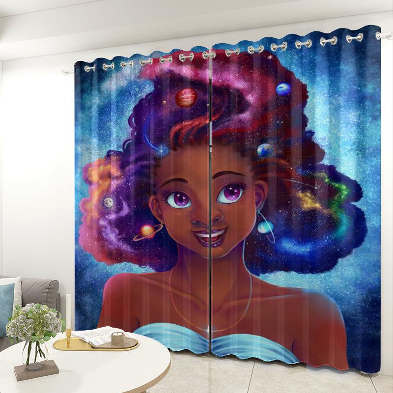 African American Female Curtain Fabric Bedroom Living Room Balcony Blackout Curtain Office Hotel Insulation Curtain