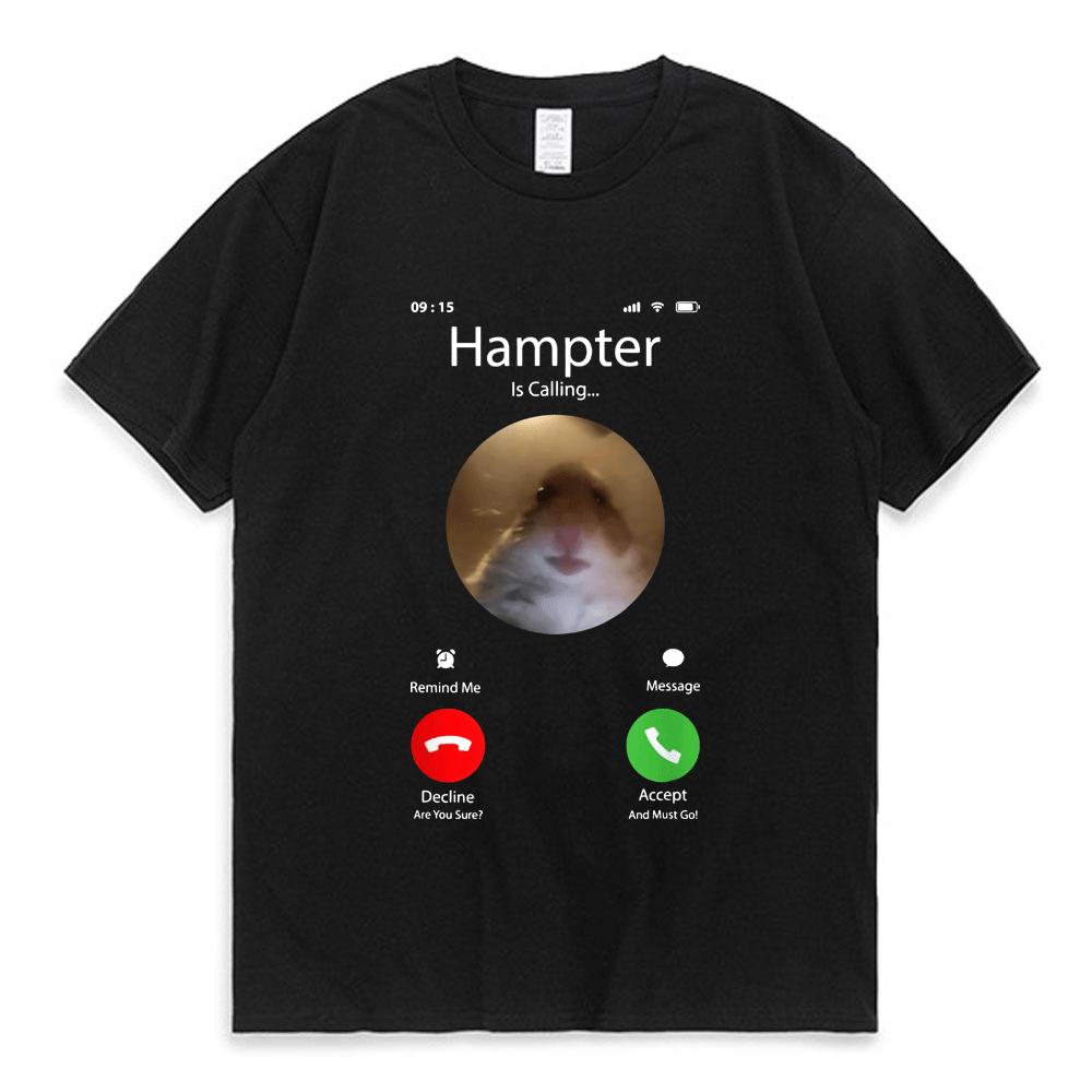 2026 Dank Meme Hamster Staring Front Camera Hampter Calling T Shirt for Men Women Cute Oversized Graphics T-shirt 100% Cotton Tees S