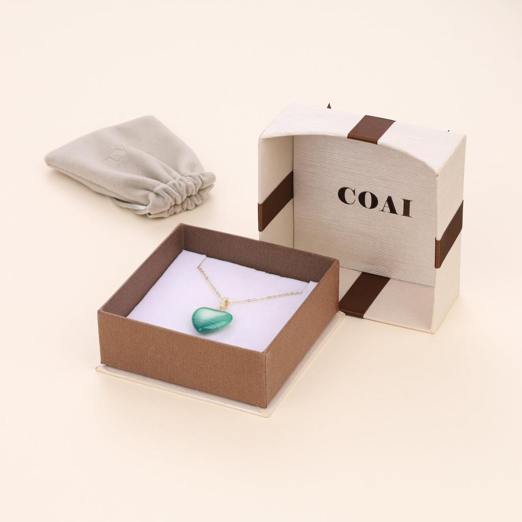 Love Heart Line Green Agate Healing Power Stone Heart Necklace for Women [KOAI]