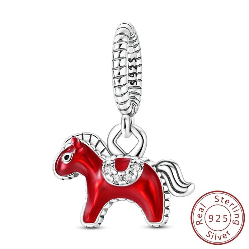925 Silver Running Horse Dangle Charms New Year Series Pendants for DIY Bracelet Jewelry Gifts