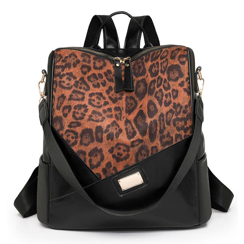 Retro fashion new leopard print backpack women's shoulder bag simple large capacity multi-functional three-purpose backpack