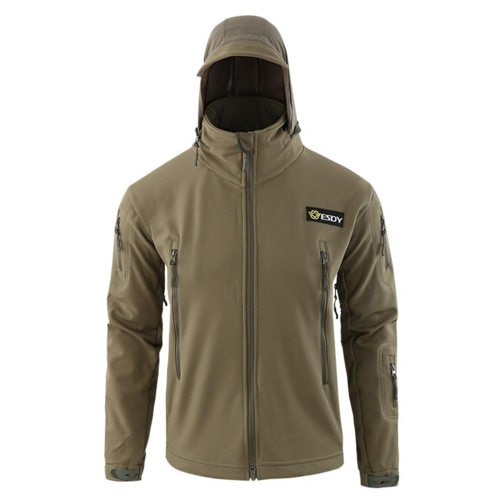 No. 2 Camouflage Solid Color Jacket, Soft Shell Fleece Breathable and Wear-resistant Hooded Jacket