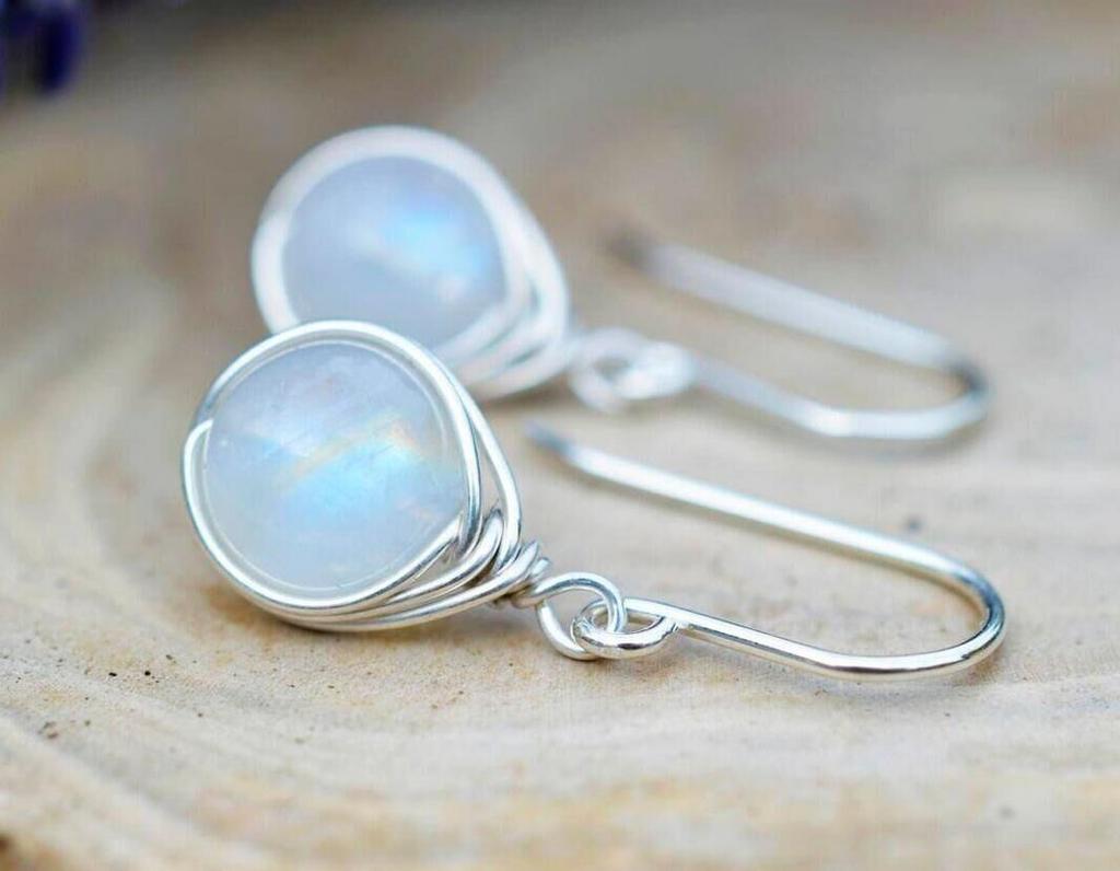 Moonstone Retro Earrings, Punk Style, Rainbow Gemstone Stud Earrings.