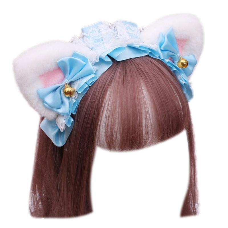 Girls Ruffles Lace Necklace with Pearl Chain Pendant Ribbon Bows Earrings Hair Clips Handmade Lolita Hair Ornaments