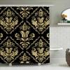 Vintage Damask Shower Curtain Luxury Gold Black Printed Shower Panel Set For Bathroom Decoration