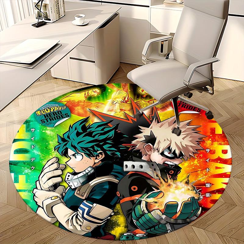 1pc My Hero Academia Anime Theme Round Carpet  Office Chair Mat, AntiSlip Rug, Suitable for Home, Living Room, Bedroom, Game Room