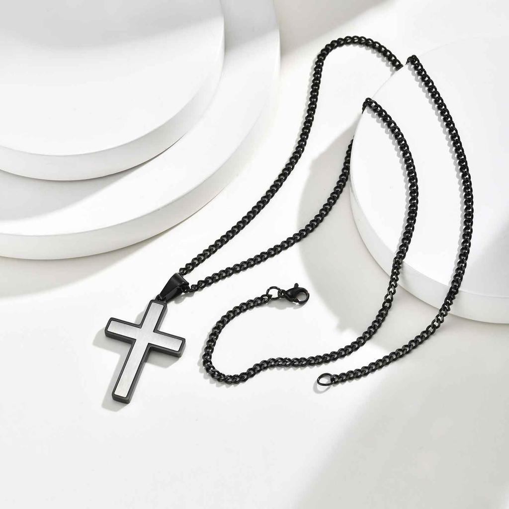 Classic Vintage Cross Pendant Necklace for Men Boys, Stainless Steel Charm Necklace, Cool Punk Prayer Jewelry Gifts