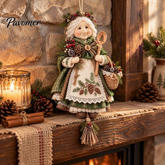 Landhaus-Urlaubsdekoration Handgefertigt Glücksbringer Oma Ornament, Vintage Winter Oma Hängeanhänger Weihnachtsdekorationen mit Korb, Sentimental