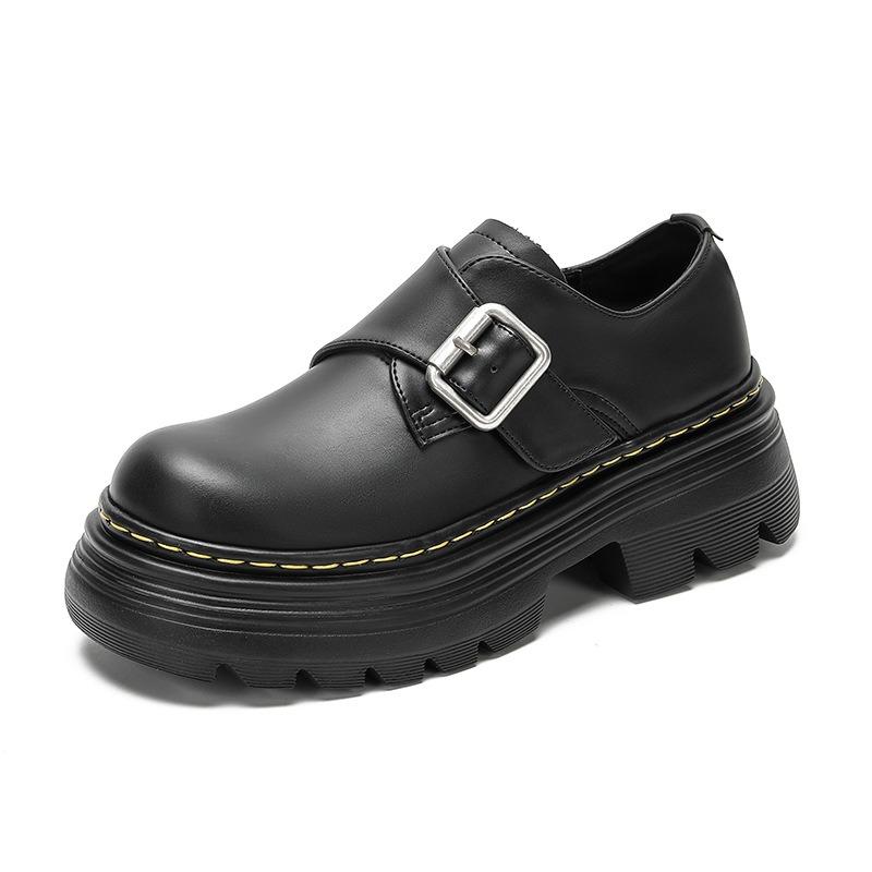 Buckle Martin boots women's platform women's new thick heel single knee versatile small leather shoes big head single shoes