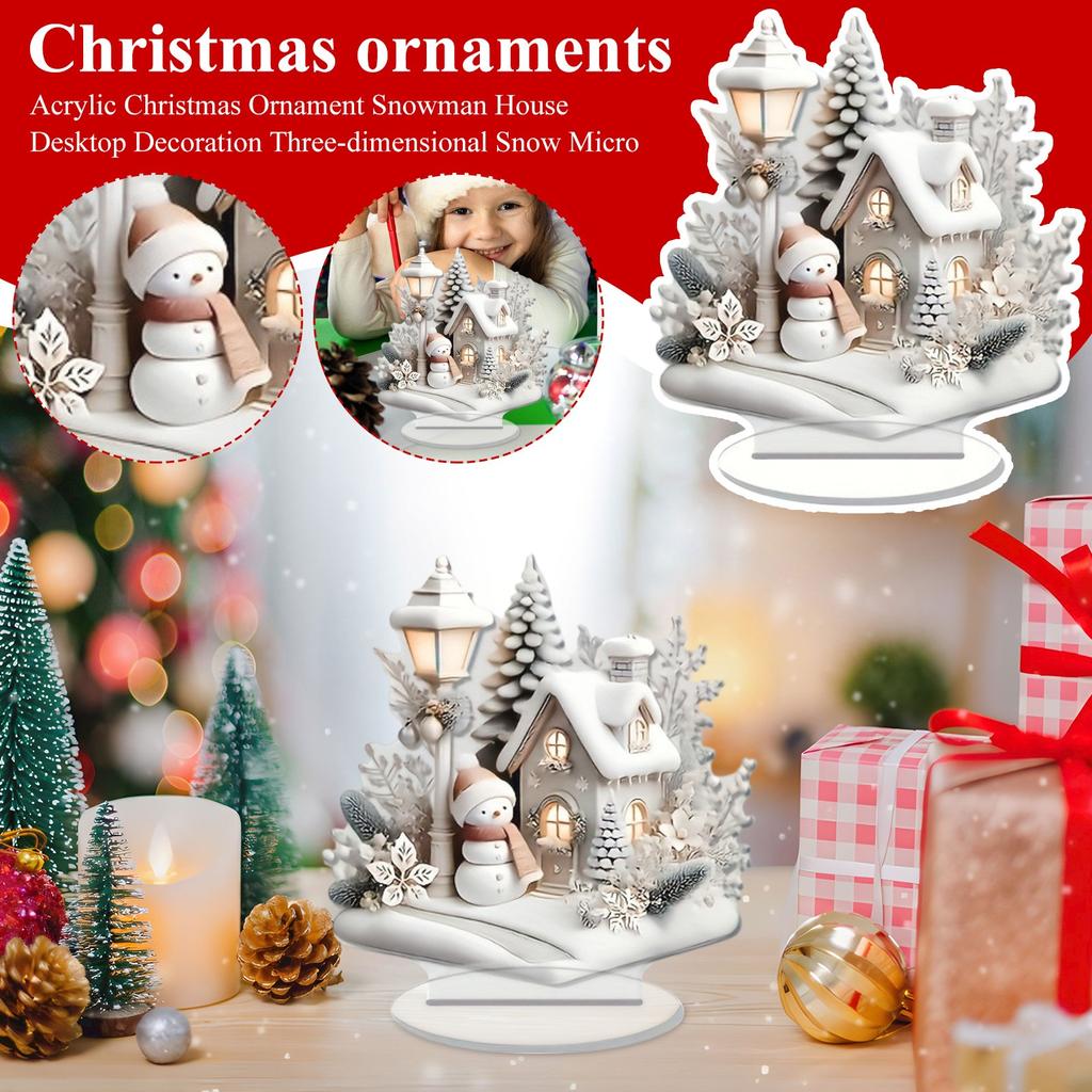 Acrylic Flat Christmas Ornament Snowman House Desktop Decoration Snow Micro