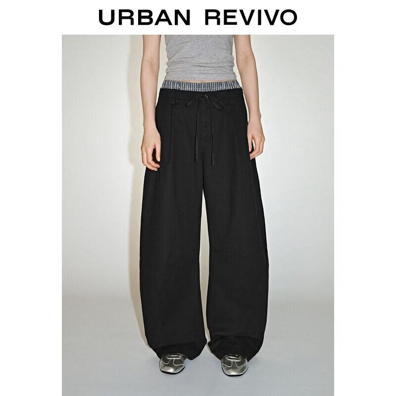 UR 2026 Spring Women s Color-Block Waist Curved Leg Pants L