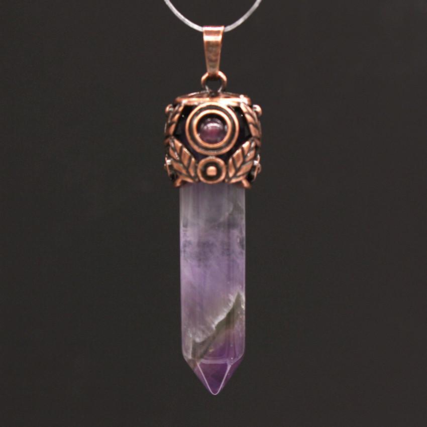 Retro Antique Brass Chakra Hexagonal Prism Natural Stone Quartz Crystal Stone Healing Pendulum Pendant Jewelry For Women Men