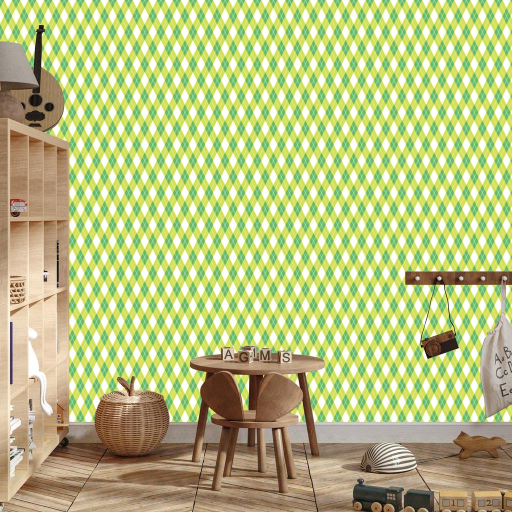 Vichy Cream and Lime Plaid Wallpaper for Living Room and Bedroom 50x1000