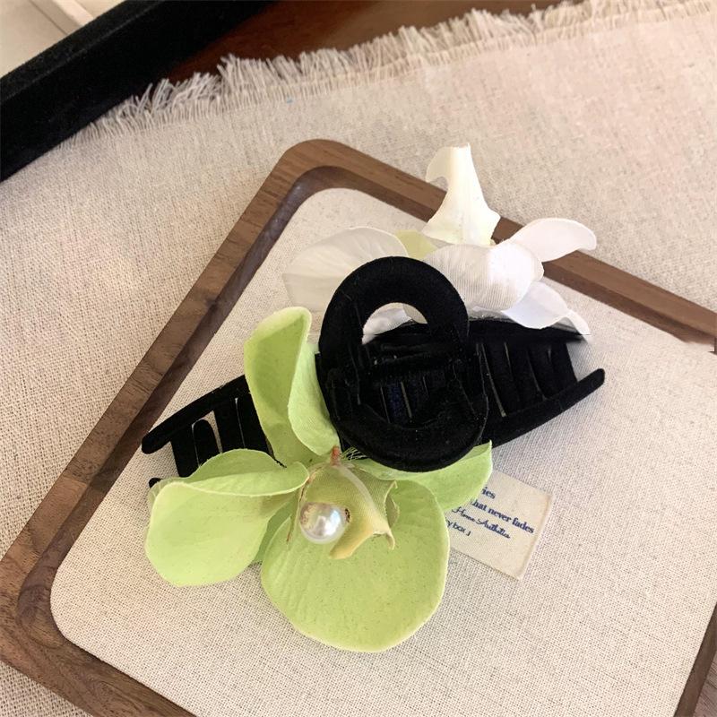 Early Spring New Fresh Silk Butterfly Orchid Pearl Flower Grab Clip Large Back Of Head Shark Girl Hair Accessories